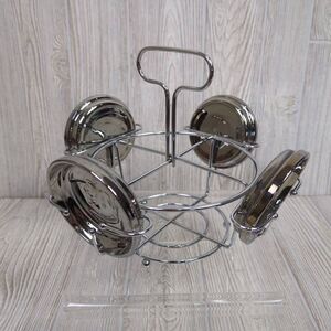 Vintage Kimiko Coaster Set 4 Pewter Silver Roman Gladiator Logo Crest w/ Holder